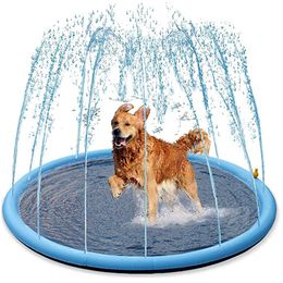 kennels pens 150/170cm Summer Pet Swimming Pool Inflatable Water Sprinkler Pad Play Cooling Mat Outdoor Interactive Fountain Toy for Dogs 230821