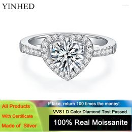 Cluster Rings YINHED 1CT Heart Cut Moissanite Diamond 925 Sterling Silver Platinum Plated Wedding Band Promise Ring For Women