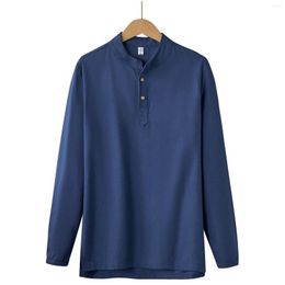 Men's Casual Shirts Male Fashion Solid Colour Stand Collar Long Sleeve Slim Fit T Shirt Viscose Outdoor