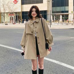 Women's Trench Coats Spring Korean Women Coat With Belt Casual Lapel Long Sleeve Single-breasted Thin Windbreaker Female Outwear Khaki Black