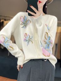 Womens Knits Tees Spring And Autumn Cashmere Cardigan Crewneck Match Colour Outside With Sweater Loose Lazy 100% Pure Wool Knitted Coat 230821