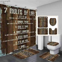 Shower Curtains Retro style Inspirational Famous Words Shower Curtain Sets Non-Slip Rugs Lid Cover Bath Mat Waterproof Bathroom Curtains R230822