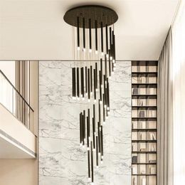 Modern led chandelier minimalist duplex floor fashion atmosphere Nordic living room lamp villa spiral staircase long hanging317Y