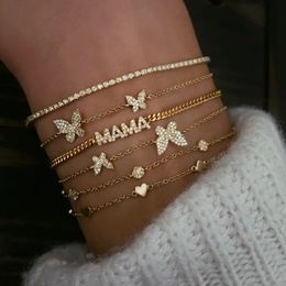 Очарование браслетов Симпатичный милый дизайн животных Micro Pave 5a Cz Cubic Zirconia 2pc Butterfly Bracelet Женщины деликатные изящные ювелирные изделия 230821