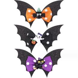 Children bow hairpin Halloween elements double bat wings pumpkin head hair accessories