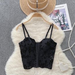 Women's Tanks Chic Mesh Embroidery Camis Sexy Backless Korean Fashion Tank Top Slim Bustier Summer Women Party Club Crop Streetwear