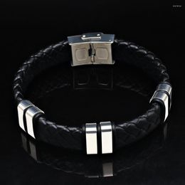 Charm Bracelets 2023 Fashion Jewelry Vintage Hand Woven Wide Pu Leather Bracelet Simple Stainless Steel For Men's Accessories