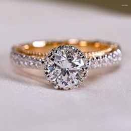 Wedding Rings Luxury Classic 6 Claw Crystal Zircon Ring Women Jewelry Unique Two Tone Design Elegant Female Engagement