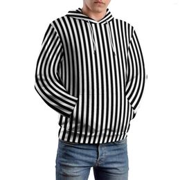 Мужские капюшоны полосатые вертикальные свободные черно-белые модные толстые толчки с длинными рукавами