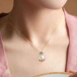 silver Pure ancient gold Hotan Jade necklace female enamel koi lotus jade pendant luxury seniorZZ