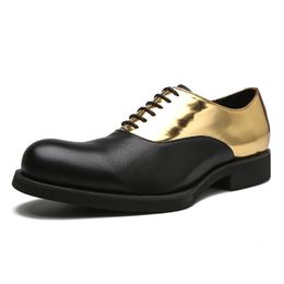Dress Shoes Oxford Shoes Men's British Leather Top Layer Cowhide Black Gold Contrasting Colour Men's Formal Business Leather Shoes 230821