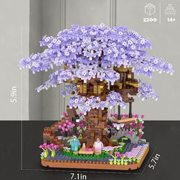 Blocks Cherry Blossoms Tree House Building Japanese Street Purple Sakura Mini MOC Assembly Brick Friend Toys for Children 230821