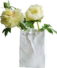 Vases Paper Bag Shaped Flower VaseBook Shaped Vase White Minimalist Boho Vase For Modern Trendy Home Dining Room Table Centerpiece x0821