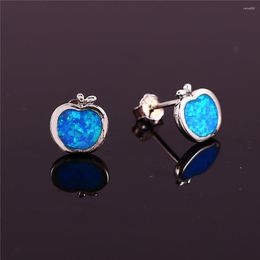 Stud Earrings Simple Female White Blue Opal Stone Rose Gold Silver Color Wedding Cute Apple Fruit For Women