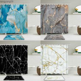 Shower Curtains Marble Pattern Shower Curtain Set Waterproof Bathroom Curtains With Bath Mats Modern Abstract Stone Grain Luxury Curtain R230822