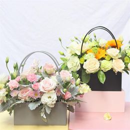 Portable Flower Box Kraft Paper Handy Gift Bag With Handhold Wedding Rose Party Packaging Cardboard For Wrap1204W