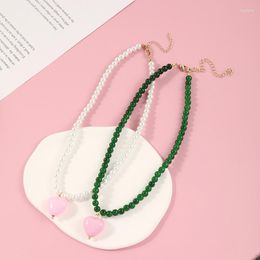 Pendant Necklaces KADRUFI Candy Colour Y2K Dopamine Pink Heart Beads Pearl Necklace FOR Women Korean Fashion Girls Glass Beaded Choker