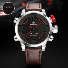 Top Brand GOLDENHOUR Back Light Men Watch Relogio Hombre Automatic Sport Leather Army Military Man Watch Relogio Masculino282T