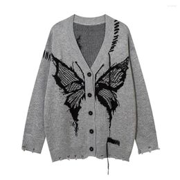 Men's Sweaters Butterfly Cardigan Patch Autumn V Neck Unisex Streetwear Y2k Loose Casual Knitted Clothes Oversized Pull Homme Tops
