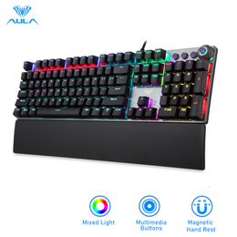 Keyboards AULA F2088 Mechanical Gaming Keyboard Antighosting 104 brown Switch blue Wired Mixed Backlit Keyborad for Game Laptop PC 230821