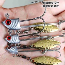 Fishing Hooks Jig Head Hook 3pcs/pkt Gold Silver 7.2g 9.2g 16.4g Fish head Weighted Hooks with Willow Leaf Blade for Soft Fishing Lures x0822