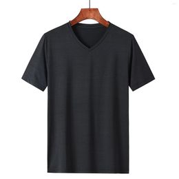 Men's T Shirts Cotton Long Sleeve Solid Color Ice Silk Summer V Neck Casual Vintage 1982 For Men Mens