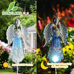 Garden Decorations Solar Stake Lights Outdoor Angel Warm White LED Light Memorial Gift Guardian Remembrance 230822