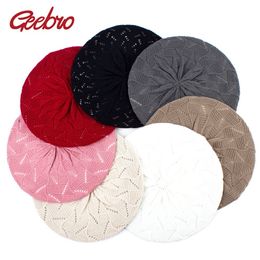 Berets Geebro French Fashion Solid Colour Knitted Ladies Artist Soft Caps Womens Spring Casual Thin Acrylic Hats Bonnet 230822