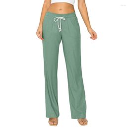Women's Pants 2023 Trousers Summer Autumn Cotton Linen Loose Solid Pocket Women Lace-up Elastic Low Waist Wide Leg