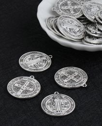 Pendant Necklaces Diyalo 2Pcs/Lot Catholic Round Exorcism St.Benedict Medal DIY Handmade Necklace Keychain Chaplet Jewelry Making Parts