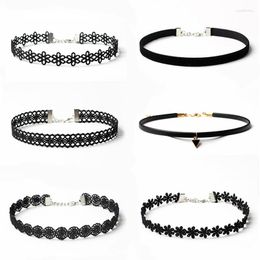 Chains 6 Pieces Choker Necklace Set Classic Gothic Black Lace Exquisite Chain Necklaces 2023 Trend Aesthetic Jewellery Collares