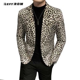 Men's Jackets 2022 New Fashion Boutique Velveteen Leopard Print Casual Men's Blazer Male Slim Dress Stage Suit Jacket Coat J230821