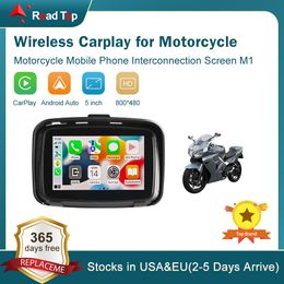 ROAD TOP 5 Inch Touch Outdoor IPSX7 Waterproof External Portable Motorcycle Car Special Navigator Support CarPlay and Android Auto