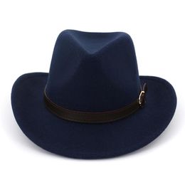 2019 Western Cowboy Hat Wool Felt Wide brim Fedora Hats with Belt Buckle Men Women Carnival Party Trilby Hat Sombrero254a