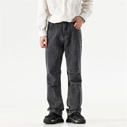 Men's Jeans Black Men Straight-leg Fashion Casual Baggy High Street Vaqueros Summer Fit Simple Solid Topstitched Loose Denim Pants