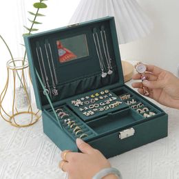 Mirrored Velvet Jewellery Box Organiser Earrings Rings Necklace Storage Case with Lock Mirror Women Girls Gift 230814