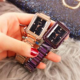 Wristwatches 2023 Women Wrist Watch Stainless Steel With Glass Japanese Movement Square Plated Waterproof Starry Design