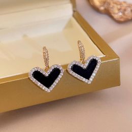 Dangle Earrings Micro Pave Black Love Heart For Women Korean Style Delicate Simple Jewellery Pendientes