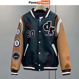 Men's Jackets Za Embroidery Bomber Jacket Men Women Leather Beetle High Street Baseball Coats Quality Retro PU Outwear Auitumn Winter 230821