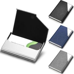 Business Card Holder with Magnetic PU Leather Stainless Steel Business Card Case ID Name Card Case for Men Women Office 95*63mm