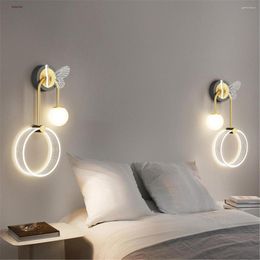 Wall Lamps Postmodern Acrylic Round Shape Butterfly Led Lamp Creative Bedroom Bedside Indoor Gold Lighting Fixtures Living Room Decor