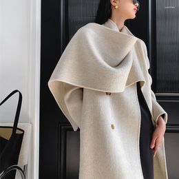 Women's Trench Coats High Necked Scarf Collar Design Showcases The Aura Of A Double-sided Coat Wool 2023 Korean Version Fashion Trend