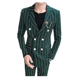 Jacket Pant Stripe wending dress Men Blazer Suits Slim Fit Male Business leisure Suit Jacket Nightclub Singer Dress for Party245A