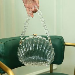 Evening Bags Trendy Transparent Seashell With Metal Acrylic Chain Sholder Bag Crossbody For Women Party Clutches Ladies Handbag 230821