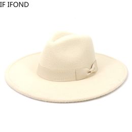 Wide Brim Hats Bucket Big Women Winter Autumn Ladies Elegant Retro Felt Fedora Hat Wedding Church Dress Formal 230821