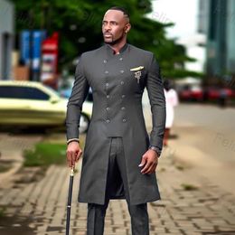 Men's Suits & Blazers 2021 Double Breasted African Design Slim Fit Men For Wedding Groom Tuxedos Dark Grey Bridegroom Man Pro246b