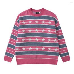 Men's Sweaters Contrast Color Stars And Striped Pullover Sweater For Men Crew Neck Baggy Y2k Casual Ropa Hombre Knitted Clothes Oversized