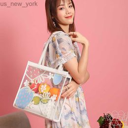 Totes 2 in1 new summer handbags explosion models portable transparent jelly bag ladies large-capacity shoulder bag shopping bag HKD230822