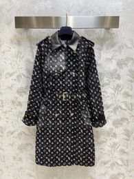 Donne giacche in denim trench giacca da donna lungo giacca classica alfabeto jacquard patchwork design a maniche lunghe giacca da design a vento a maniche lunghe