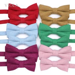 Neck Ties Colourful Solid Soft Corduroy Cotton Red Pink Father Son Bowtie Set Men Women Kids Butterfly Party Wedding Cravat Accessory Gift 230822